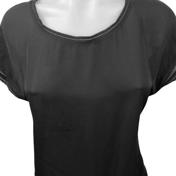 Banana Republic Black Satin Silk Short Sleeve T-Shirt Tee Blouse Top Size XS - Picture 3 of 5